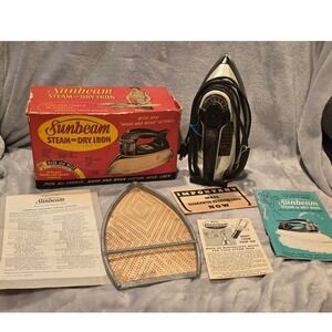 Vintage Sunbeam Steam or‎ Dry Iron with Box and Accessories Collectible WORKS
